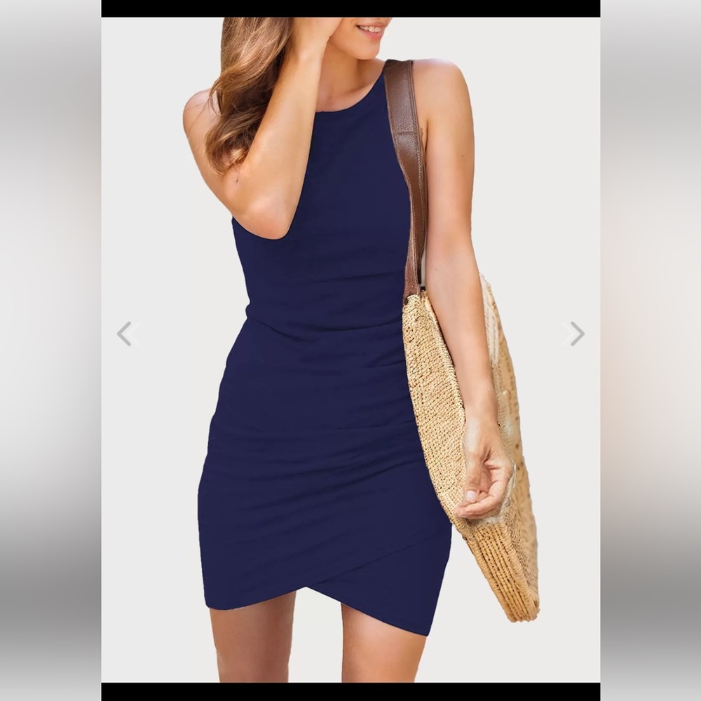 Blue Sleeveless Scoop Neck Sheath Mini Dress